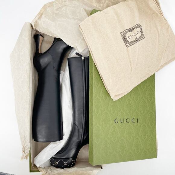 NWB Gucci Black Janaya Platform GG Studded Tall Knee High Boot size EU 38 - Picture 16 of 16